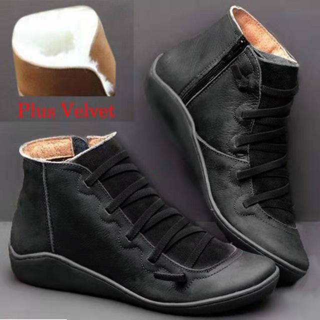 Leather Boots Flat Waterproof Shoes Winter Round Toe Ankle Boots