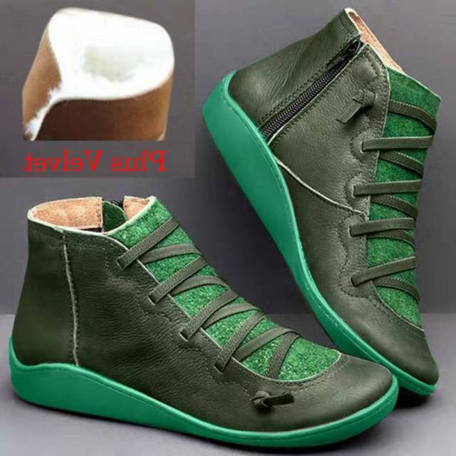 Leather Boots Flat Waterproof Shoes Winter Round Toe Ankle Boots