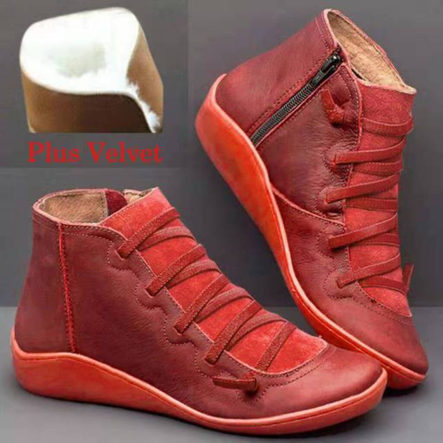Leather Boots Flat Waterproof Shoes Winter Round Toe Ankle Boots