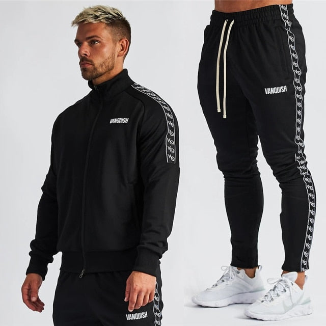 Streetwear Slim Men Trousers Embroidered Fitness Sports Suit