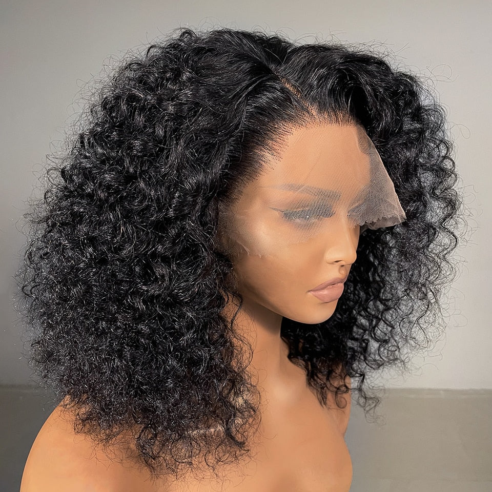 Jerry Curly 13x6 Lace Front Wig Short Bob Frontal Human Hair Wigs Deep Wave Brazilian Remy Pre Plucked 180% Density