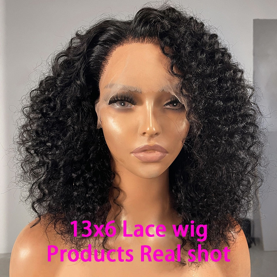 Jerry Curly 13x6 Lace Front Wig Short Bob Frontal Human Hair Wigs Deep Wave Brazilian Remy Pre Plucked 180% Density