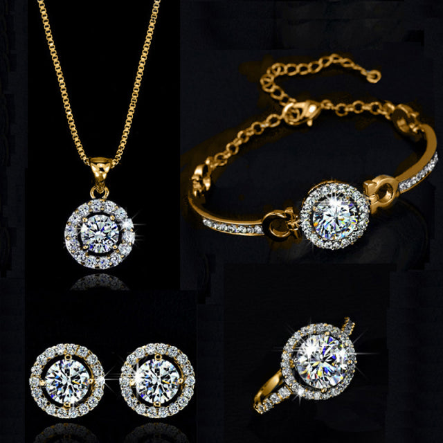 Women Wedding Necklace Earring bracelets Ring Jewelry Set