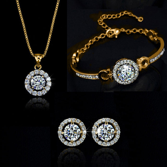 Women Wedding Necklace Earring bracelets Ring Jewelry Set