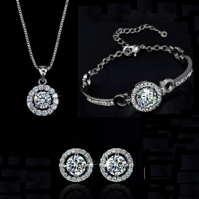 Women Wedding Necklace Earring bracelets Ring Jewelry Set