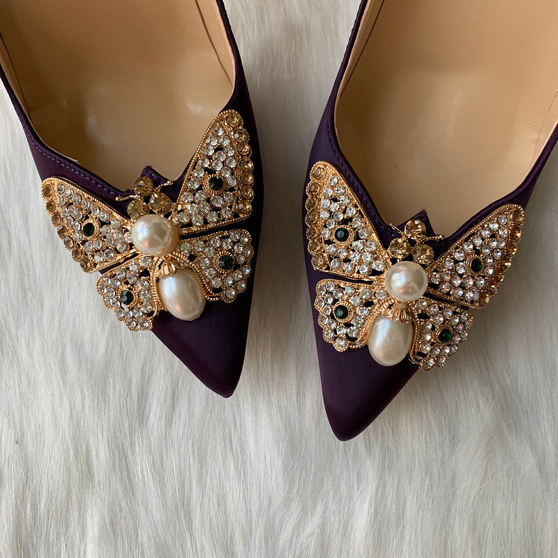 Glitter Bow Women Satin Pointy Toe High Heels Shoes Gorgeous