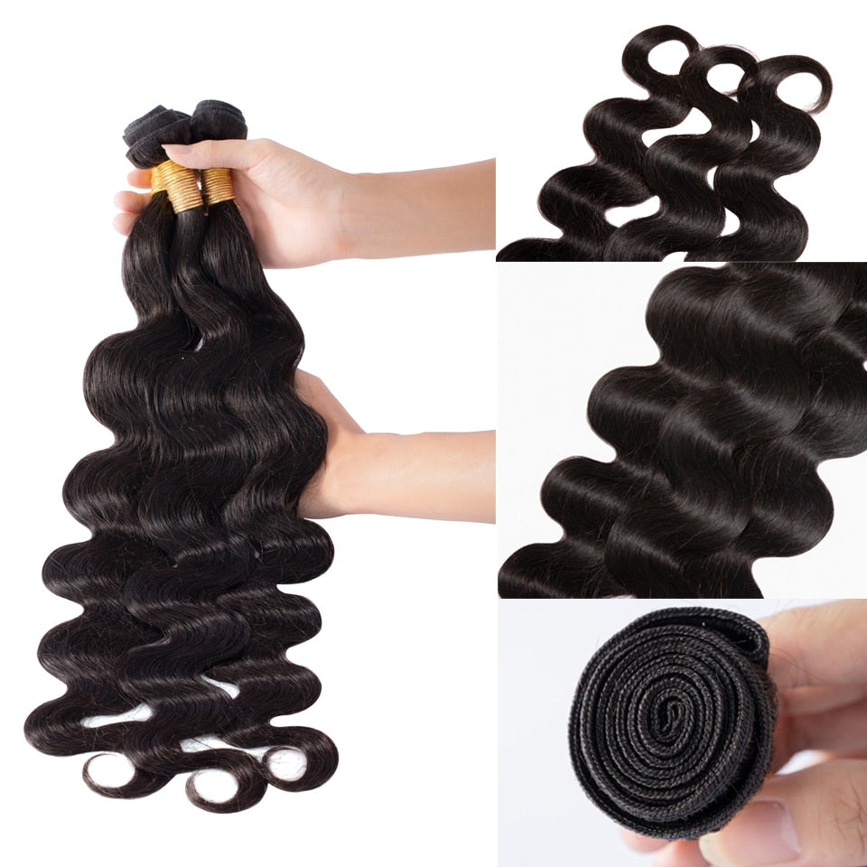 Body Wave Bundles Human Hair Brazilian Natural Black Hair Weave 1/3/4 PCS Remy bundles