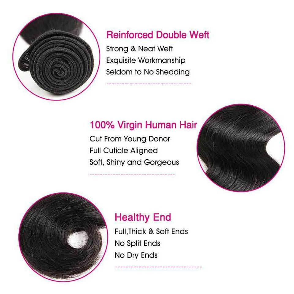 Body Wave Bundles Human Hair Brazilian Natural Black Hair Weave 1/3/4 PCS Remy bundles