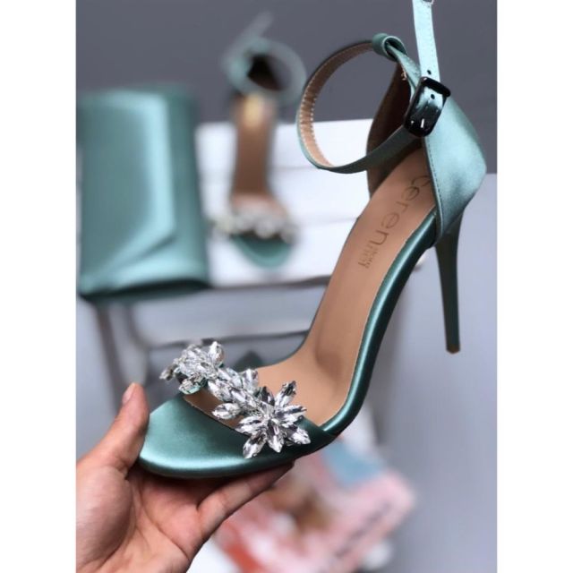 Satin High Heel Buckled Open Toe Single Band Wedding Shoes