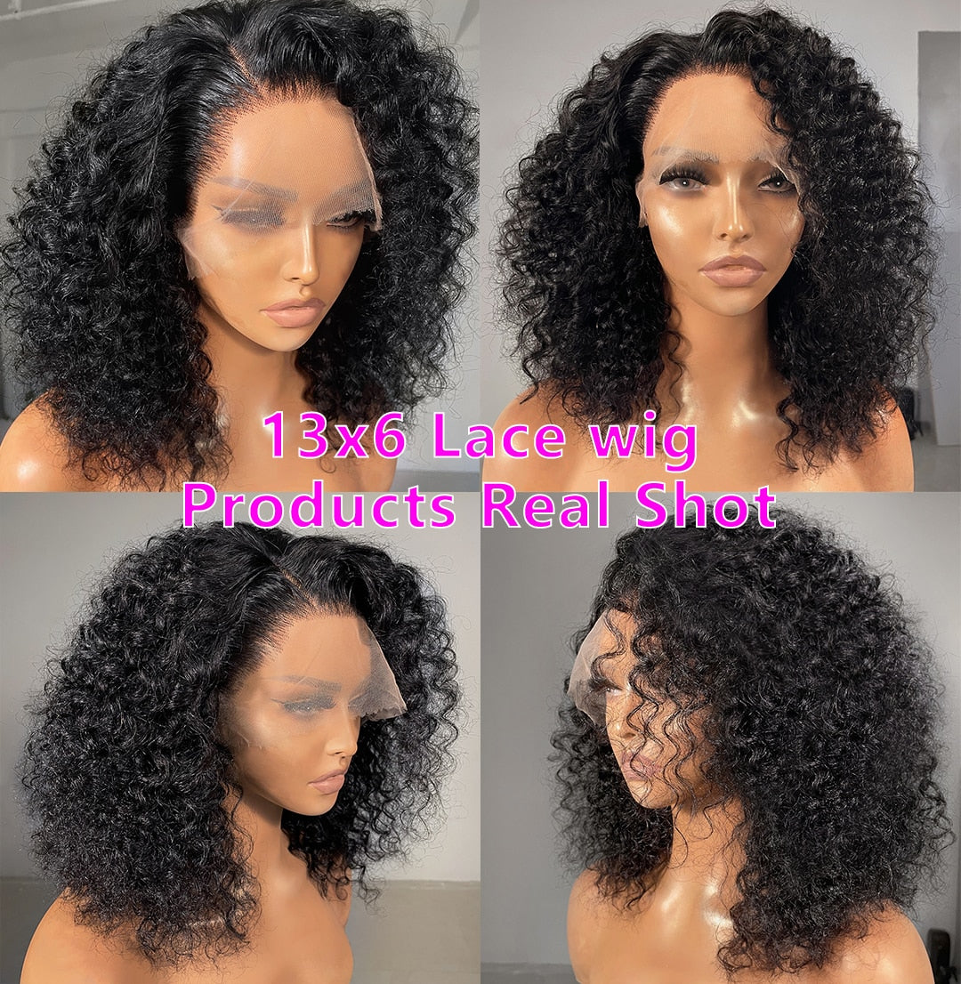 Jerry Curly 13x6 Lace Front Wig Short Bob Frontal Human Hair Wigs Deep Wave Brazilian Remy Pre Plucked 180% Density