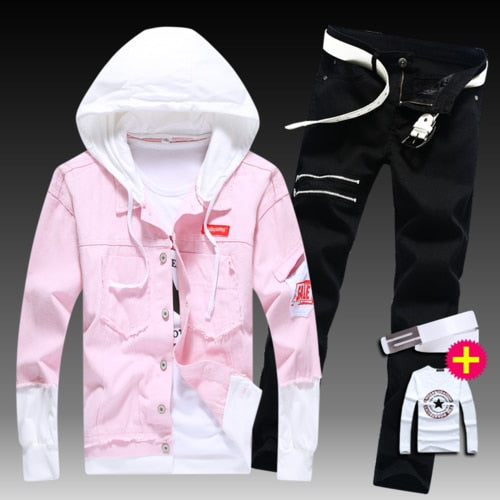 Mens Slim Fit Jacket Pencil Pants 2pcs Set