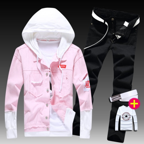 Mens Slim Fit Jacket Pencil Pants 2pcs Set