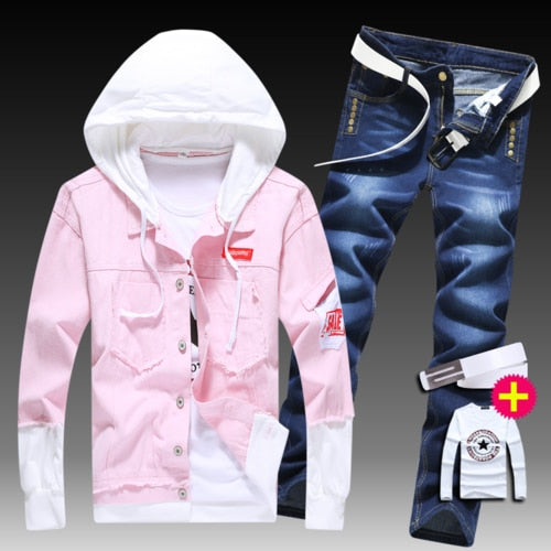 Mens Slim Fit Jacket Pencil Pants 2pcs Set