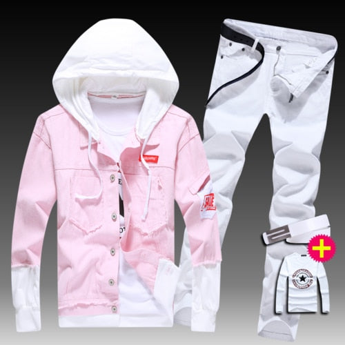 Mens Slim Fit Jacket Pencil Pants 2pcs Set