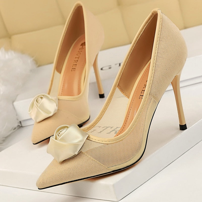 Woman Pumps Mesh Hollow High Heels Sexy Party Shoes