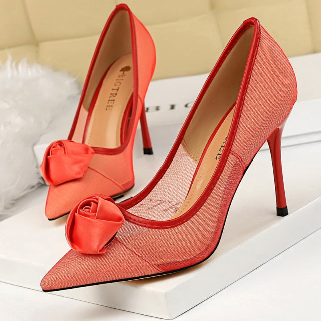 Woman Pumps Mesh Hollow High Heels Sexy Party Shoes