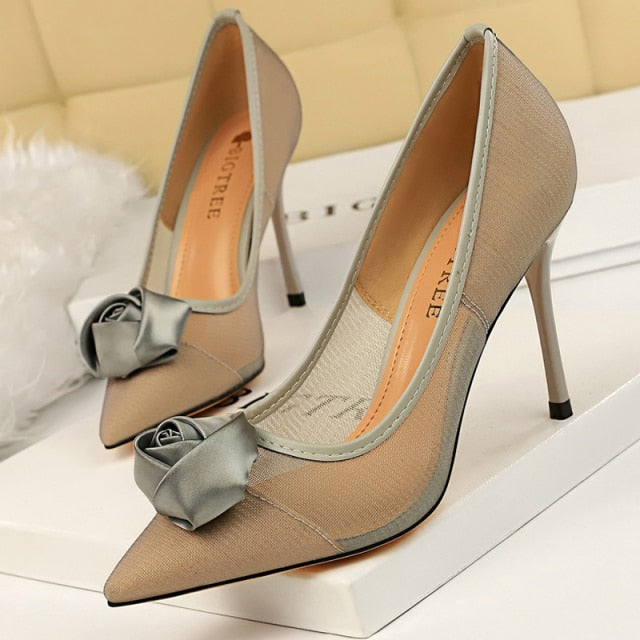 Woman Pumps Mesh Hollow High Heels Sexy Party Shoes