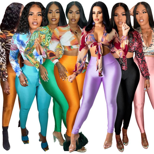 10sets Wholesale Items Two-piece Set Printed Women Pencil Pants