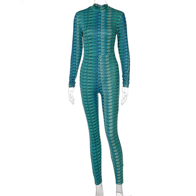 Blue Green Plaid Print Jumpsuits
