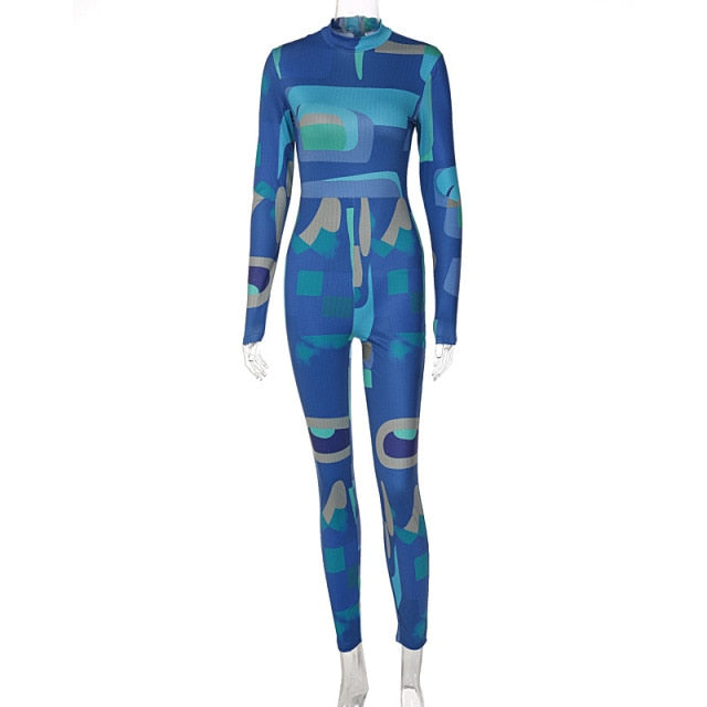 Blue Green Plaid Print Jumpsuits