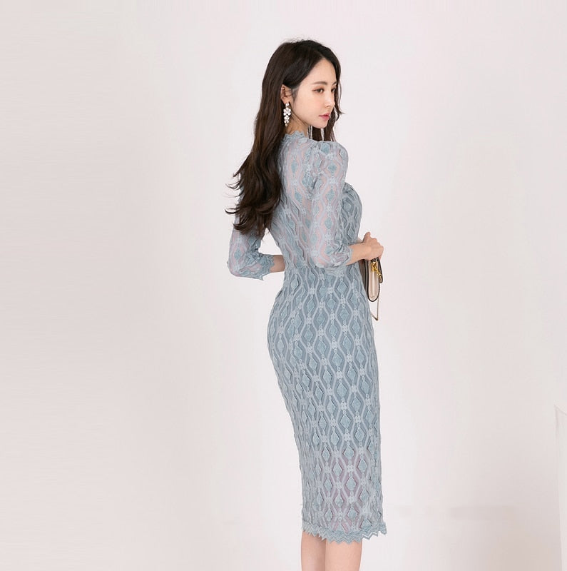 Queen Sexy Vintage Spring Lace Dresses Women Slim Party Pencil Dress