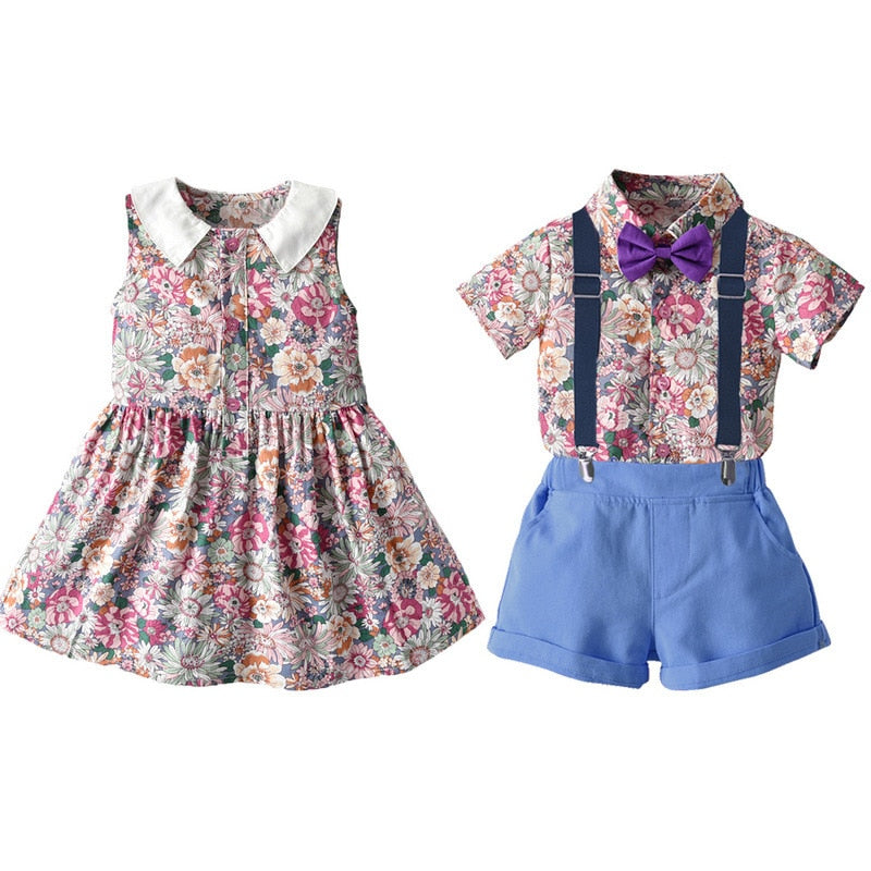 Brother and Sister Matching Outfits Kids Boys Gentleman Clothes Sets