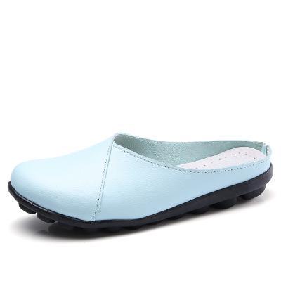 Outside Genuine Leather Comfortable Round Toe Solid Casual Sewing Woman Slippers