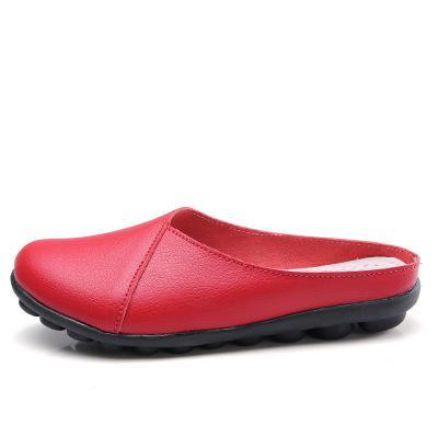 Outside Genuine Leather Comfortable Round Toe Solid Casual Sewing Woman Slippers