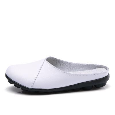 Outside Genuine Leather Comfortable Round Toe Solid Casual Sewing Woman Slippers