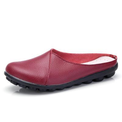Outside Genuine Leather Comfortable Round Toe Solid Casual Sewing Woman Slippers