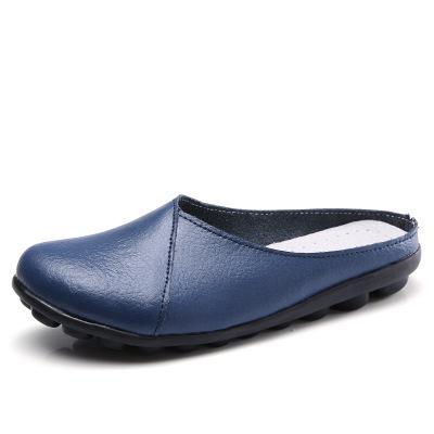 Outside Genuine Leather Comfortable Round Toe Solid Casual Sewing Woman Slippers