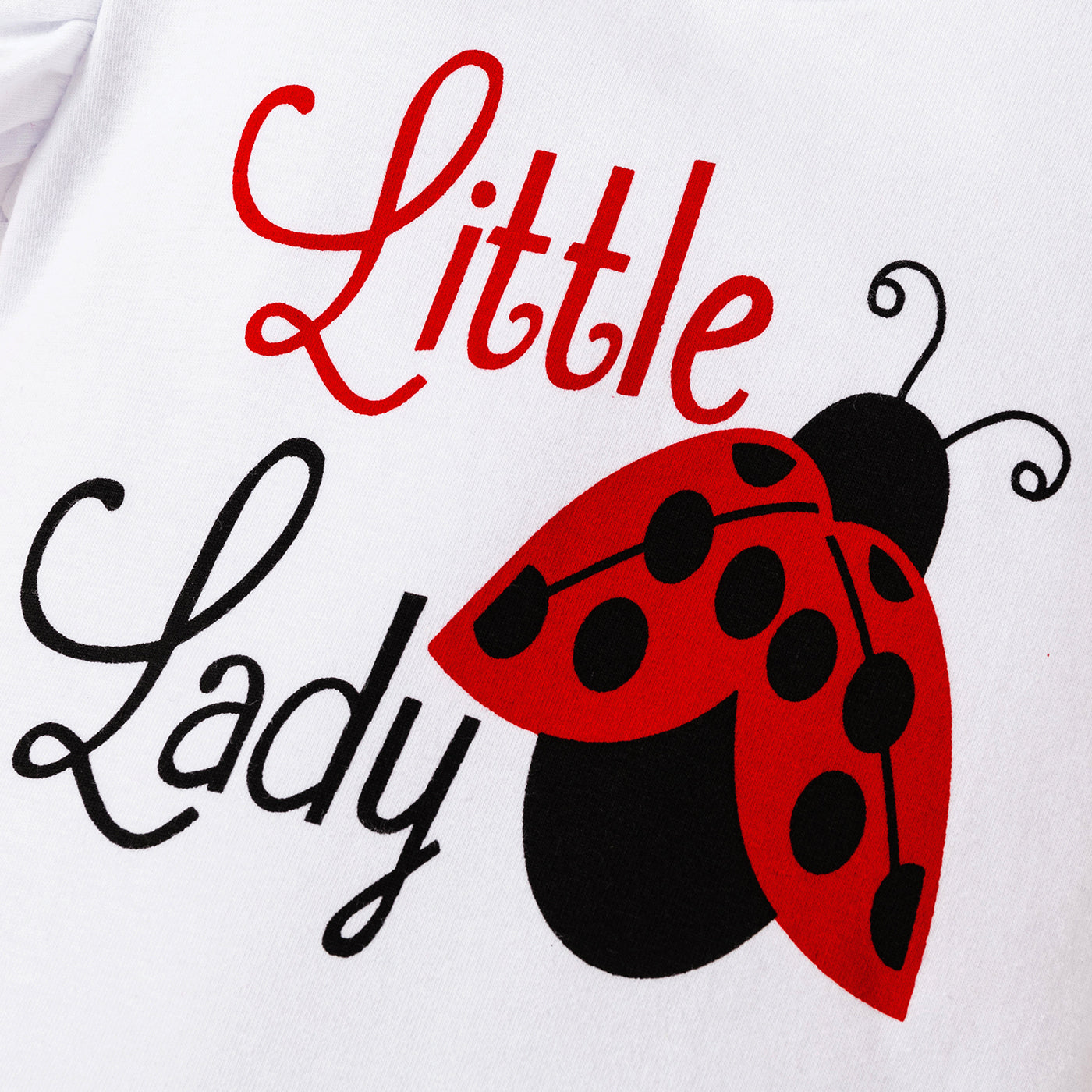 PatPat 3pcs Baby Girl Letter Print Ruffle Sleeve Romper with Ladybugs Print Shorts and Headband Set