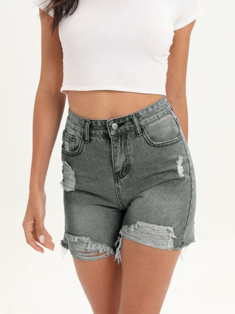 Ripped tassel denim shorts