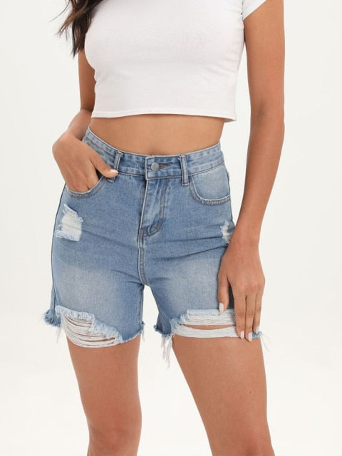 Ripped tassel denim shorts