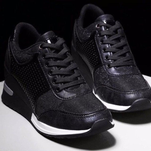 Wedge Sneakers Mesh Leopard Design Elegant Women Shoes