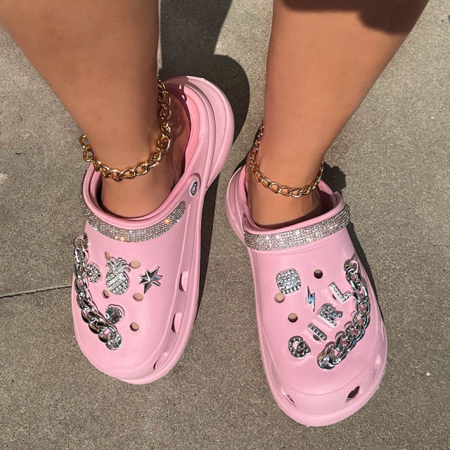 Women Sandals Shoes Summer Chain Platform Slippers Beach Garden Shoes