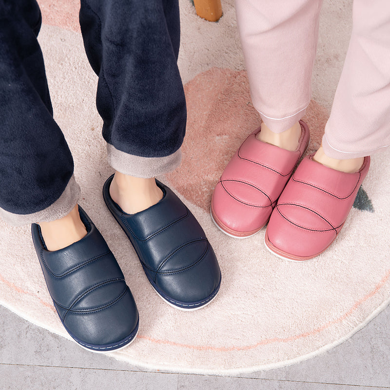 Unisex Indoor Comfortable Warm Shoes PU Plush Non Slip Bedroom Couple Soft Slippers