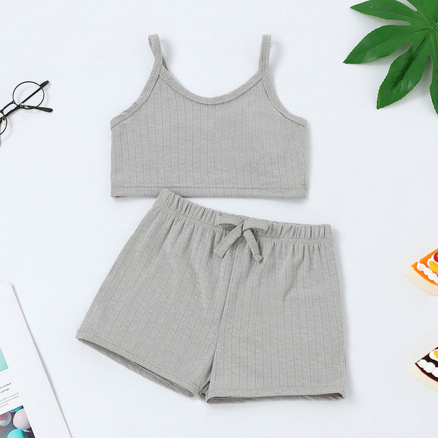 Baby Girls Cotton Camisole Top Tees Shorts House Wear Clothes Sets