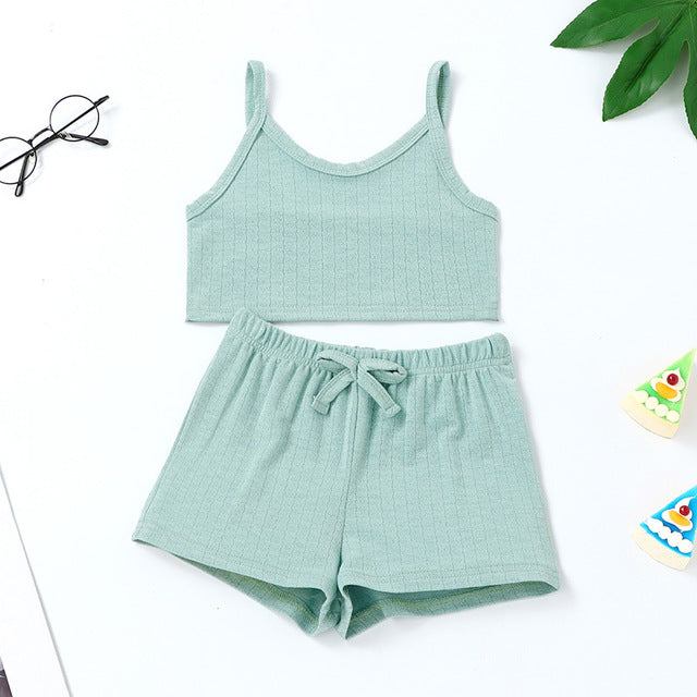 Baby Girls Cotton Camisole Top Tees Shorts House Wear Clothes Sets