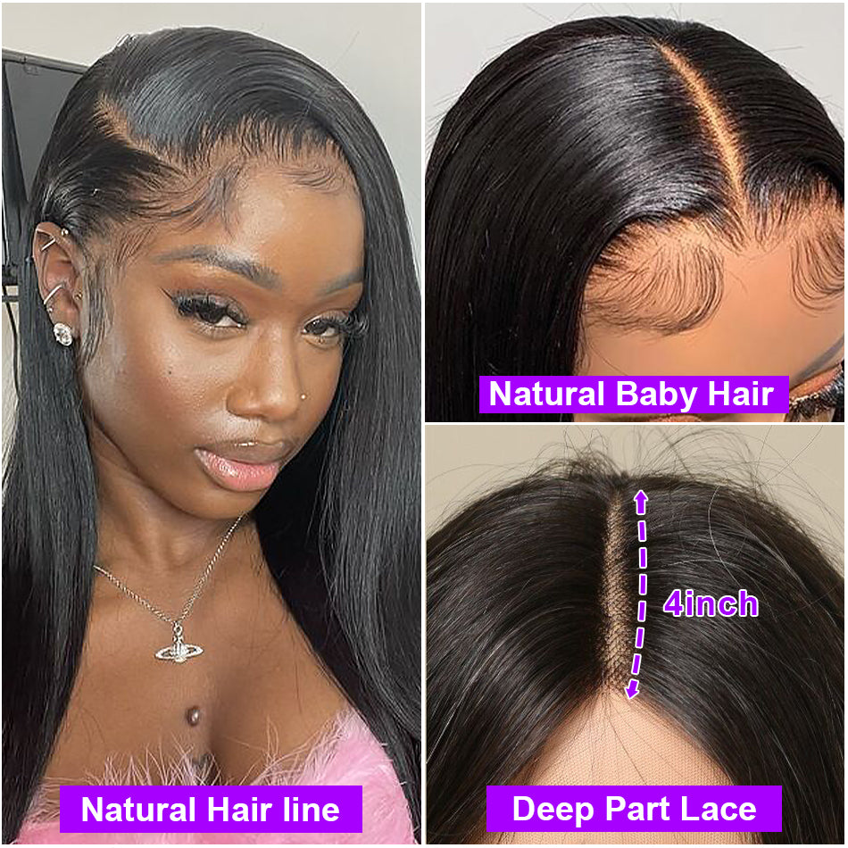 HD Straight 13X4 Lace Front Human Hair Wigs Brazilian Hair 180 Density