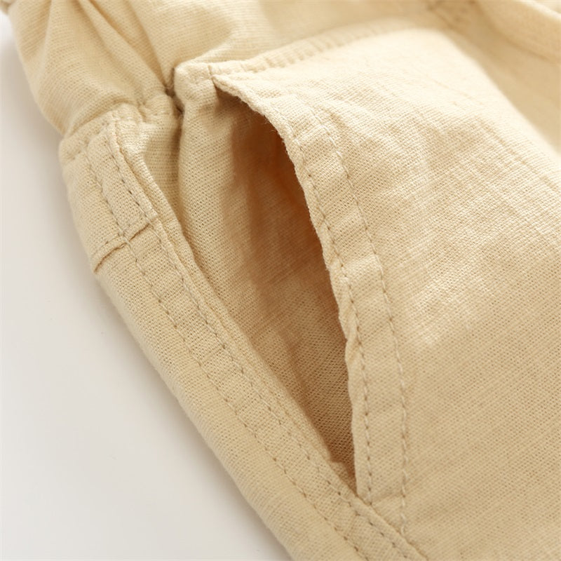 Children Cotton Elastic Waist Pants Toddler Kids Knee Length Pants