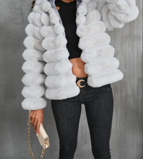 Winter Lapel Faux Mink Fur Party Club White Zipped Coat