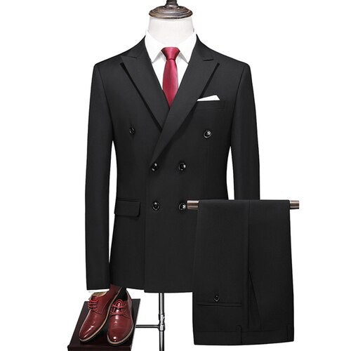 Men's Suit Three Piece Solid Color Double -breasted