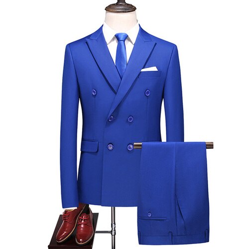 Men's Suit Three Piece Solid Color Double -breasted
