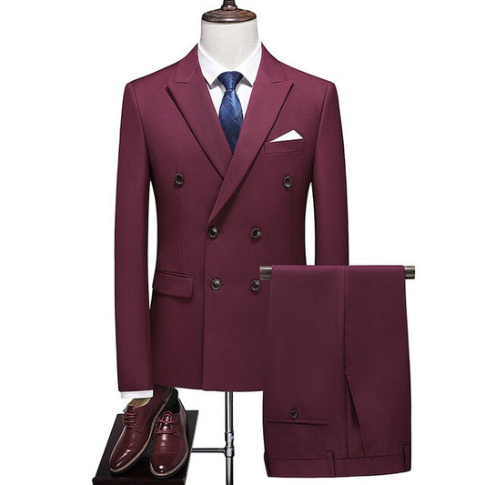 Men's Suit Three Piece Solid Color Double -breasted