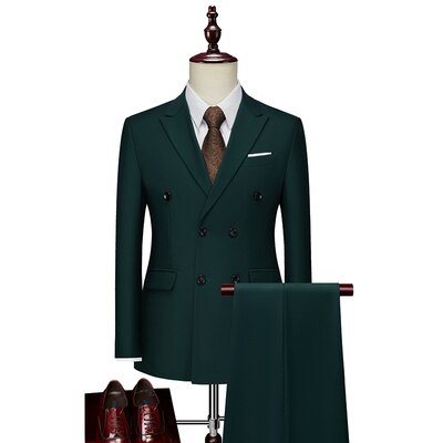 Men's Business Double Breasted Solid Color Suit Coat / Male Slim Wedding 2 Pieces