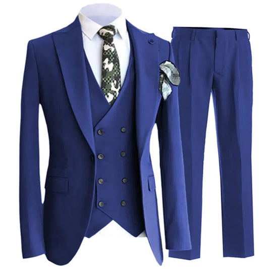 Fashion New Men Casual Boutique Business Pure Color Groom Wedding Hosting Suit