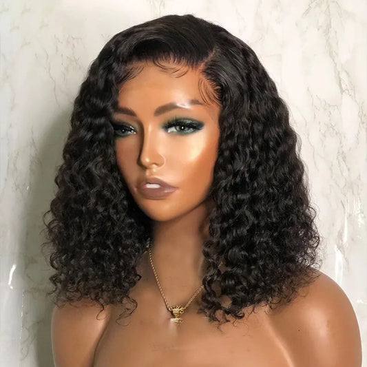 Short Curly Bob Brazilian Human Hair Lace Front Wigs