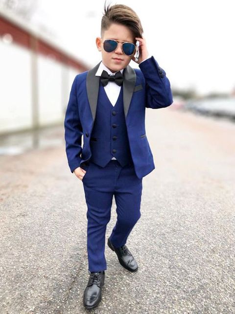 Casual Royal Blue Boys Formal Suits Clothing Set Kids Coat Vest Pants 3Pcs