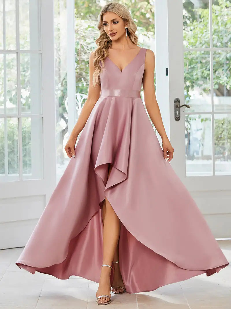 Evening Dresses High and Low hem Hidden Zipper Knee-Length